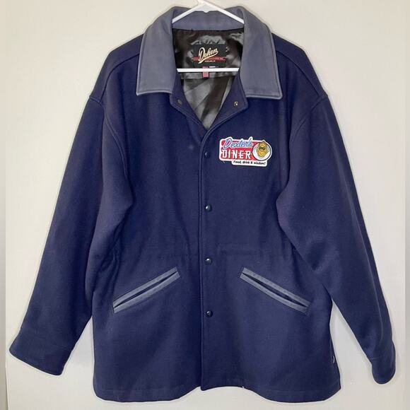 Dehen Vintage Wool and Leather Navy Jacket Size XL - Picture 1 of 13